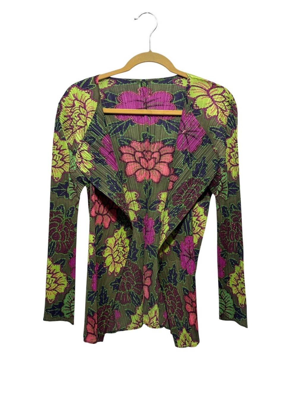 Vintage Issey Miyake pleats please Floral Open-Front Cardigan